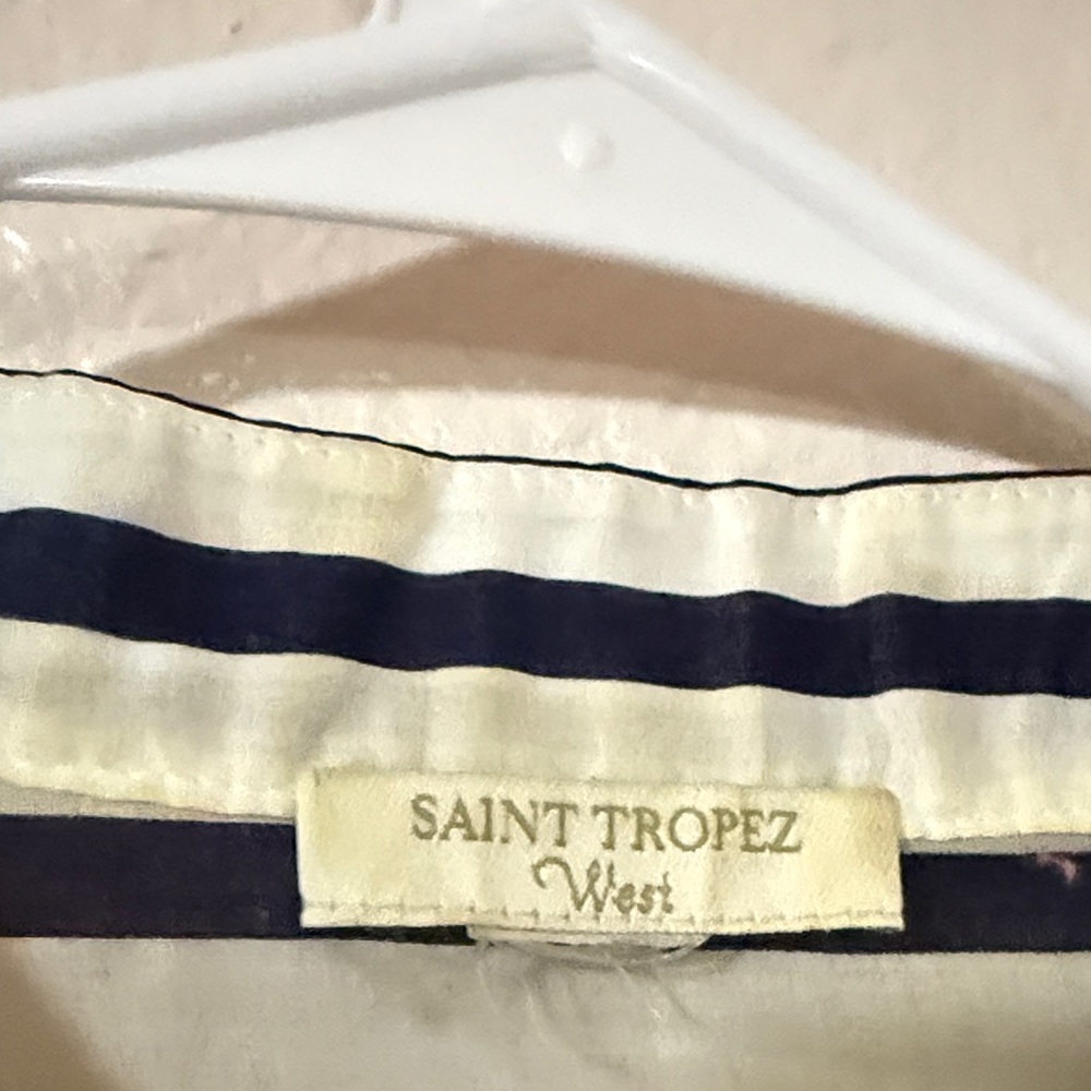 Saint Tropez West Navy and Cream Striped Top Sz L - Picture 3 of 10